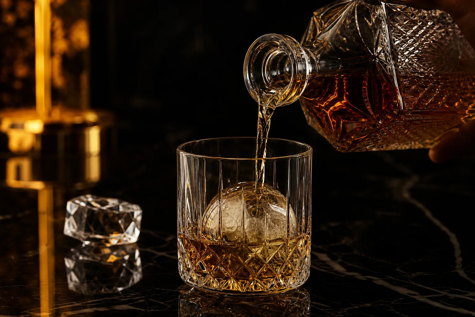 Amber spirit poured into crystal glass
